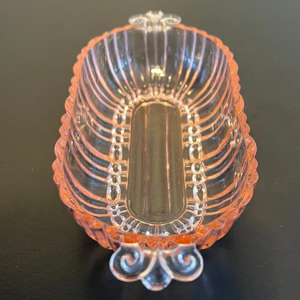 Vintage Anchor Hocking Old Cafe Pink Depression Glass Oval Relish Serving Dish